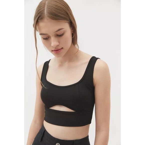 Urban Outfitters Bobbie Cut Out Cropped Tank Solid Black Size Small - Picture 1 of 5